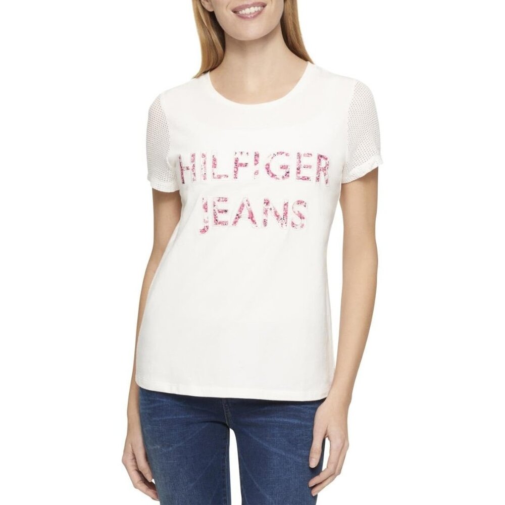 Tommy Hilfiger Cream Tee with Pink Accents